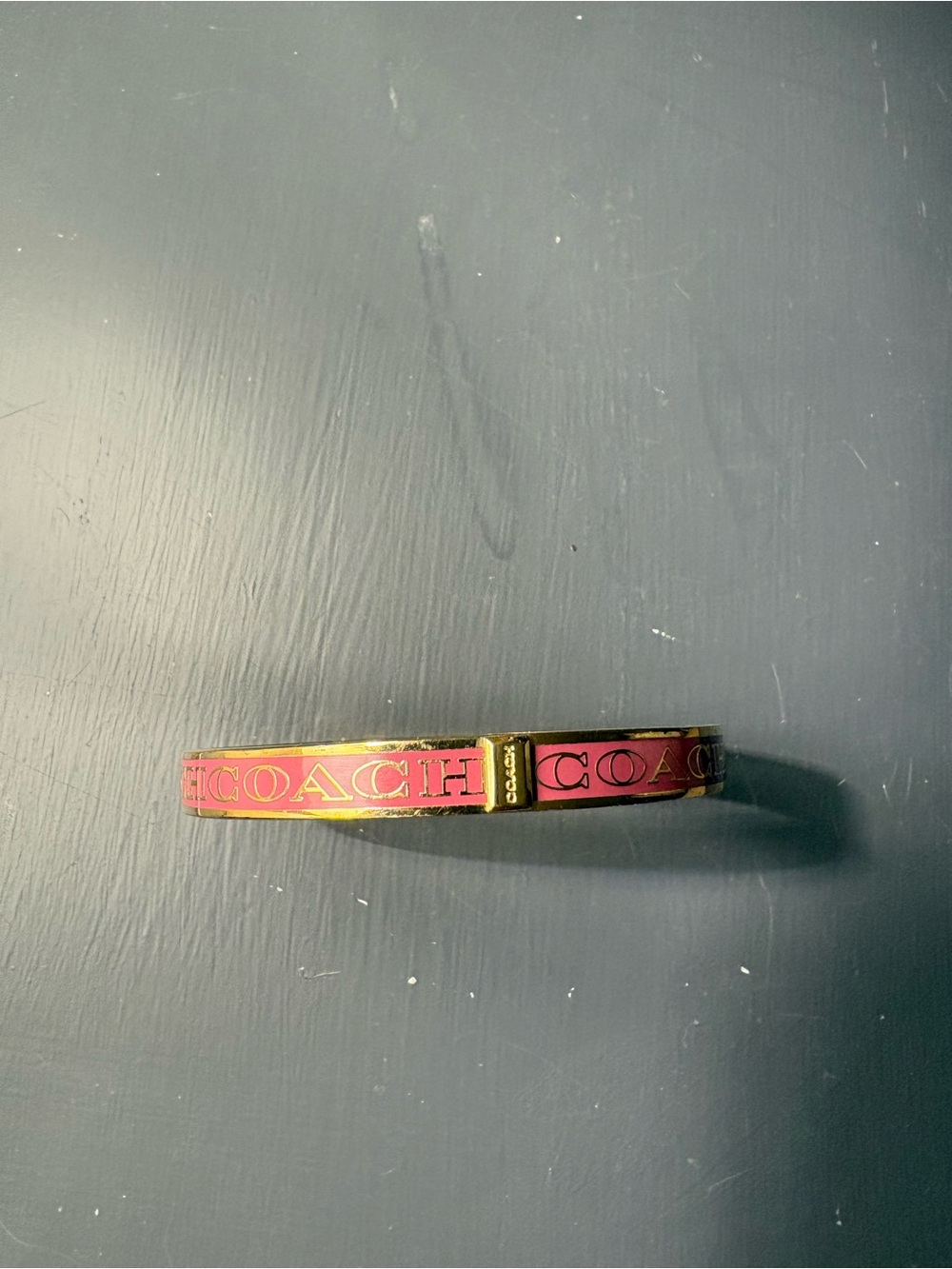 Coach Pink and Gold Logo Slim Enamel Bangle